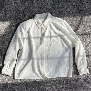 Alfred Dunner Cream Blouse with Pearl Accents
